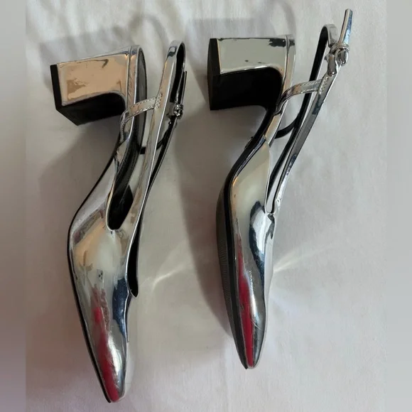 Zara Metallic Silver Slingback shoes heels size 8 Eur 39 - Picture 7 of 11